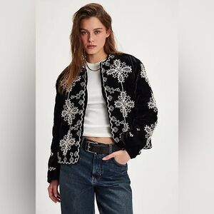 NWT FREE PEOPLE Mia Embroidered Jacket | Black Combo MSRP $248